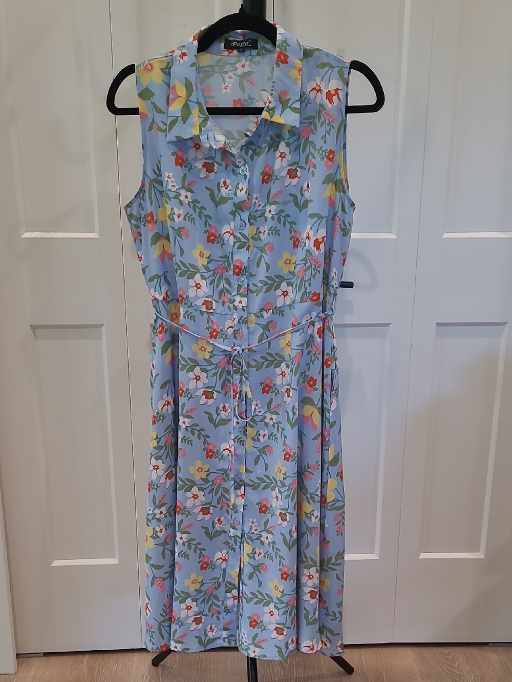 Papa Light Blue Floral Button-Front Midi Dress